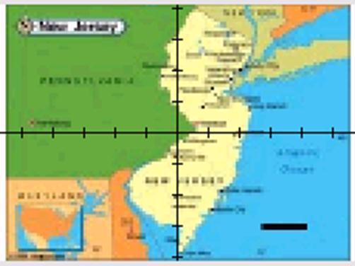 Students will calculate the distance from the northernmost point to the southernmost point in New Jersey. The black horizontal line in the image shows the scale of 50 miles. 1.