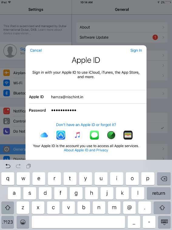 Restore icloud Backup Enter the Apple ID & Password into the respective