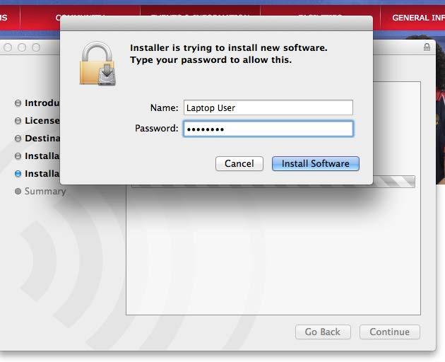 12. When this login pop up box appears enter your