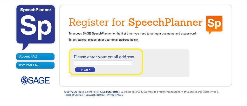 2) Enter an email address on the first page of the registration process, click the Next button.