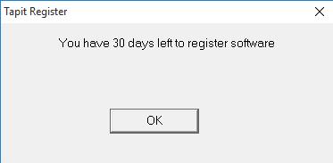 Tapit will stop functioning if you do not register it within 30 days from the date of installation.