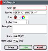 Editing waypoints A waypoint can be edited in the Waypoint dialog.