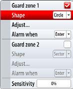 You can also define if an alarm is activated when a radar target enters or exits the zone.