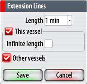 The length of the extension line indicates the distance the vessel will move