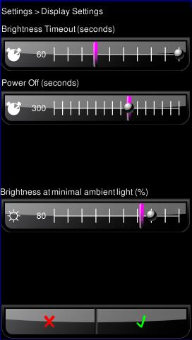 The Display Settings menu item enables you to configure the following settings: Brightness Timeout (seconds): Enables you to set the number of seconds before the display brightness is dimmed.