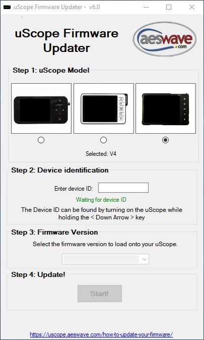 Ready to start the update process: Step 1: Select the image the best matches your uscope.