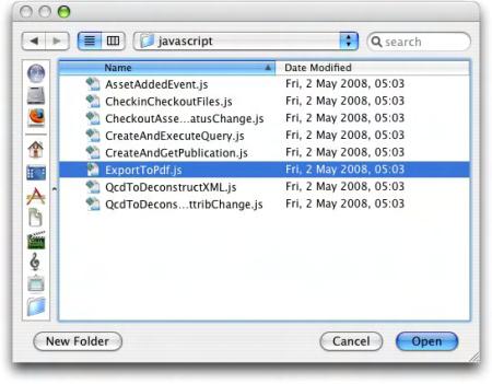 7: QPS SCRIPT MANAGER You can find QPS sample scripts in the "javascript" folder in the "Sample Scripts" folder. 2 Navigate to the "javascript" folder, select a script, and click Open.