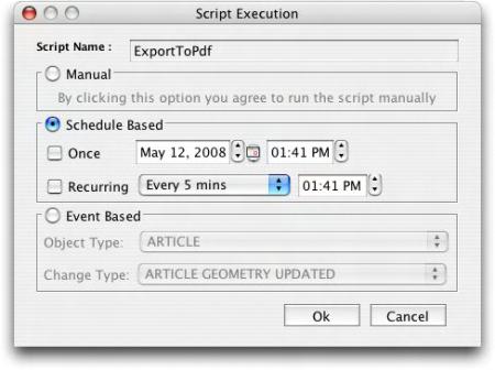 7: QPS SCRIPT MANAGER Use the Script Execution dialog box to manually execute a script, schedule a script execution, or define a QPS event to trigger the script.