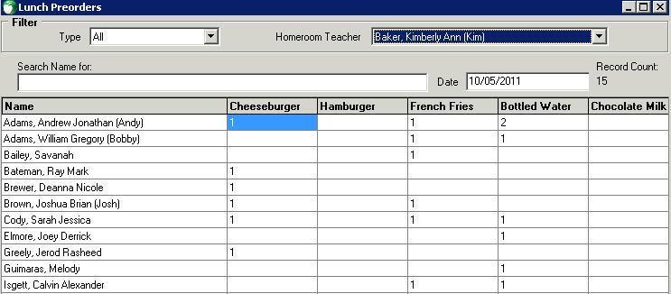 Figure 22: Homeroom Teacher Preorder View To view preorders of individual