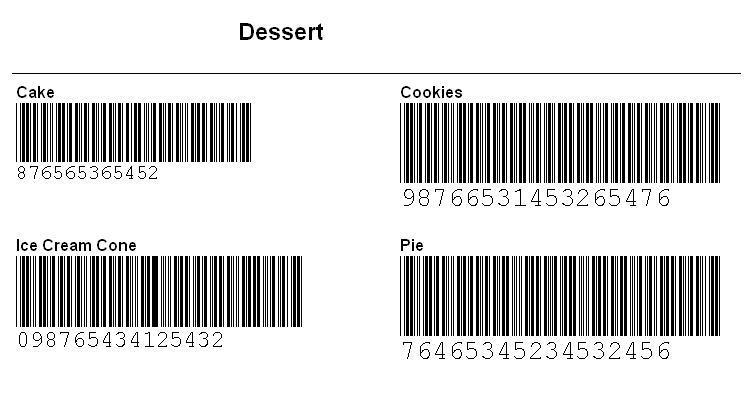 Menu Item Barcodes: Figure 31: Menu Item Barcodes