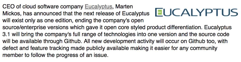 Eucalyptus goes open again June 2012: back