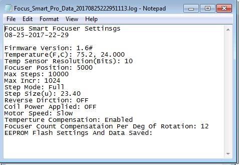 o. Read Focuser Com Port button. This queries the focuser for all data in GUI. p. Save And Log Settings Dropdown.