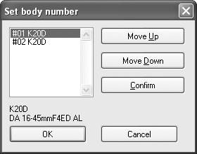 [Set Body Number] Dialog Box 21 You can use the [Set body number] dialog box to change the body number of each camera and the order in which the body numbers are displayed on the [Switch body]