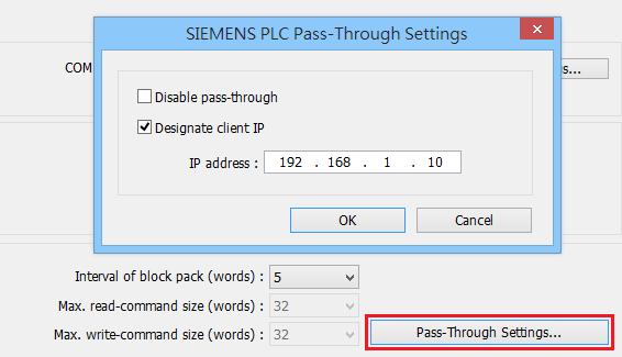 added to BACnet/IP driver. 2. [Pass-Through Settings] feature is added to Siemens S7-200 PPI and Siemens S7-300 MPI drivers.