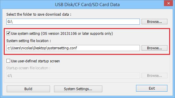 or SD Card Download], and then select [Use system setting] checkbox.