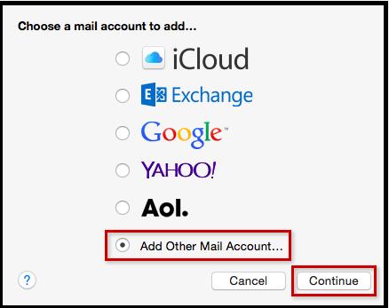 3. In the Mail account provider window, choose the option Other Mail Account.
