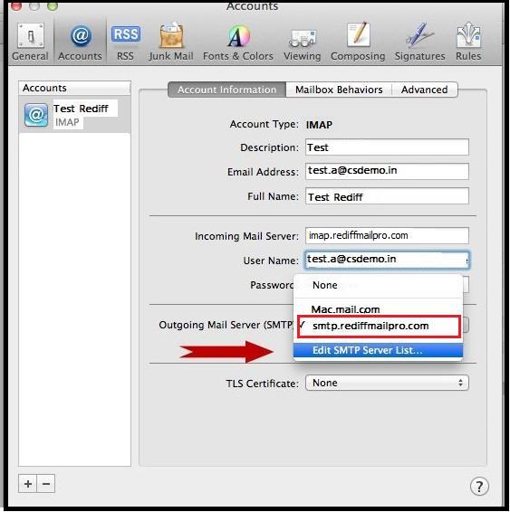 Under Account Information tab in SMTP