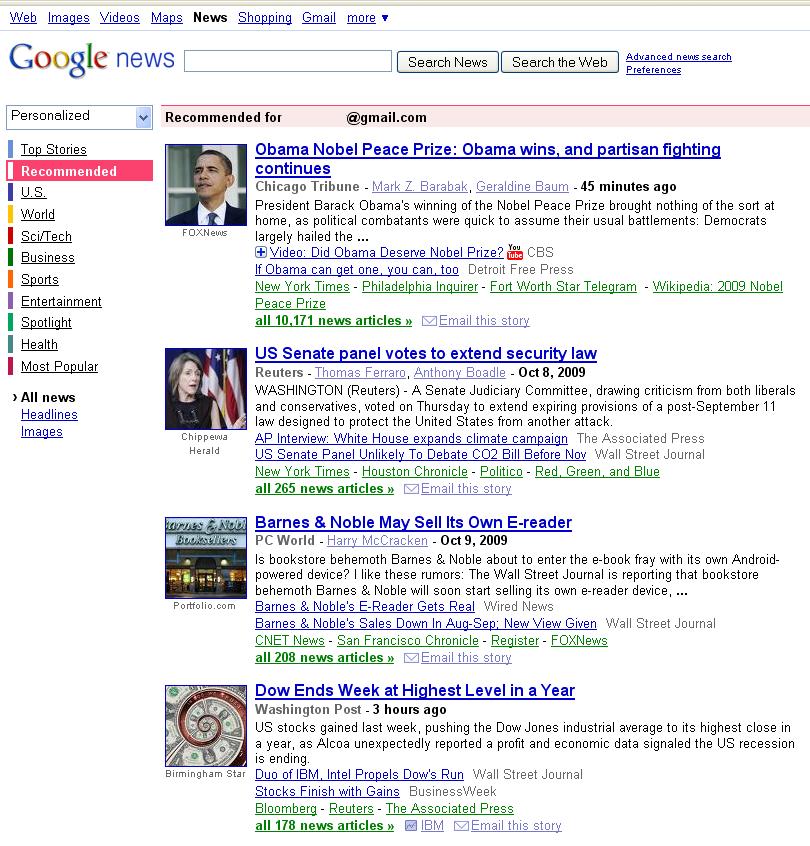 Google News makes recommendations based click and