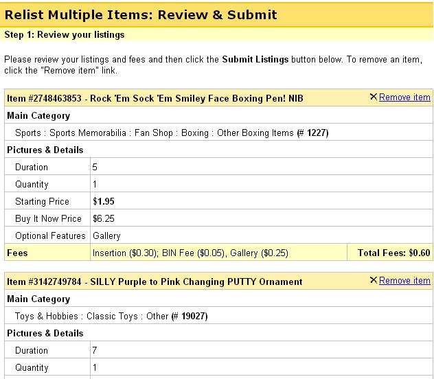 Sold View: Selling a Similar Item Create and list copies of one or more of your sold listings Select