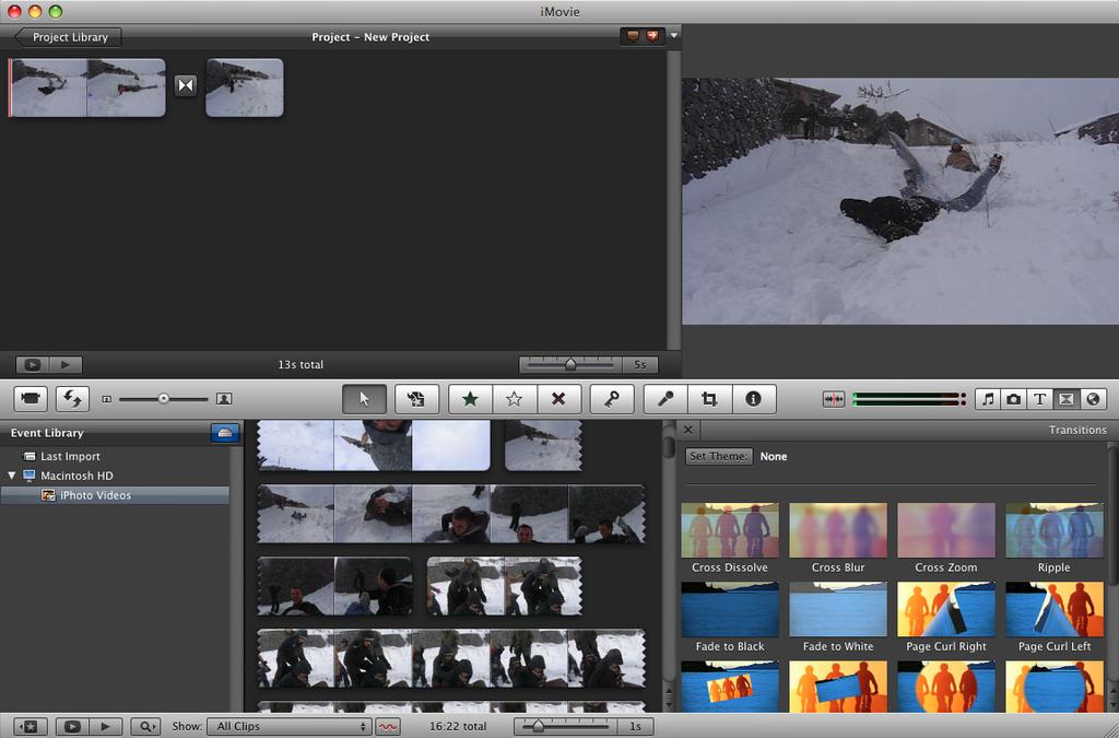 Click and hold the mouse above the clip you selected and drag it into the imovie project window. You can continue this action until you have a number of clips in your imovie project window.