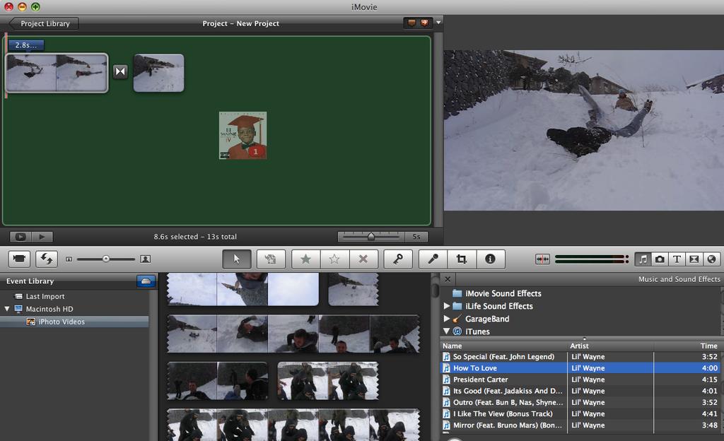 There are two ways to add music to your imovie. You can add music through itunes, or from a file on your computer.
