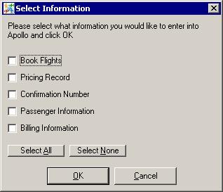 Button - Choose Information to Enter Into Apollo If you wish to select the information that will be sent to Apollo : 1. Click the Choose Information to Enter Into Apollo button.