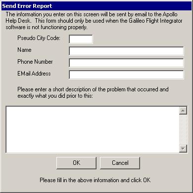 Button Page Does Not Match 1. When the Information to be entered into Apollo dialog contains incorrect information, click the Page Does Not Match button. The Send Error Report dialog appears.