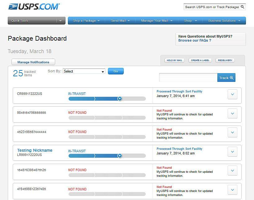 My USPS.com Package Dashboard Users may also access other USPS.com features.