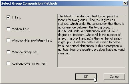Figure 16 Selecting a statistical test for Expression Run data 9.