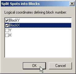 Split Spots into Blocks Overview of Split Spots into Blocks In Raw Data Viewer, the Grid and Spot columns on the spreadsheet display coordinates for each spot on the chip, based on its physical