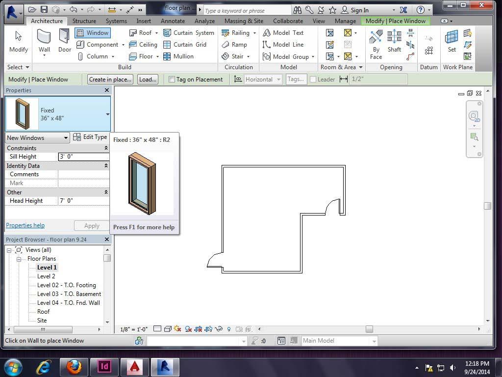 Revit Next we'll add some windows. Like doors and walls, you can choose different types.