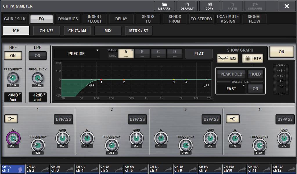 ) If the EQ or dynamics parameters are modified, an asterisk (*) will be added to the