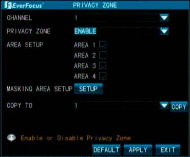 Click the button to bring up the following Privacy Zone setup menu. To set up the privacy masks: 1.