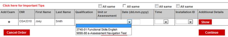 This enables you to select the qualification you wish to test the learner on.