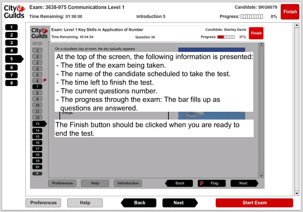 However, the timer will continue to progress if the Help is viewed once the Start Exam button is selected Clicking the will display a set of introductory pages that