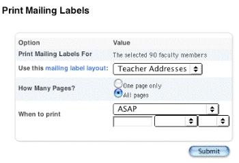 How to Print Staff Mailing Labels Prints mailing labels for the currently selected staff members. Set up the mailing label layouts for staff from the same area as the student mailing labels.