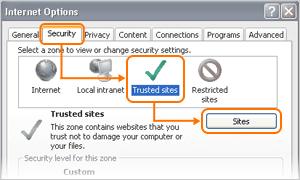 Add the Trusted Sites In the Internet Options window, go to