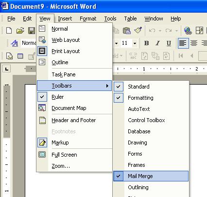 Adding the Insert Word Field Toolbar Button to the Mail Merge Toolbar In earlier versions of Word, the Mail Merge toolbar included a handy toolbar button called Insert Merge Field.