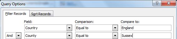 on the down arrow next to one of the headings and click Advanced Under Field select the field name which you wish to use to define data Under Comparison select the option you wish to use Under