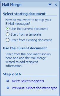 3. In the next step select Use current document, to add recipient information click the link (step 2) that