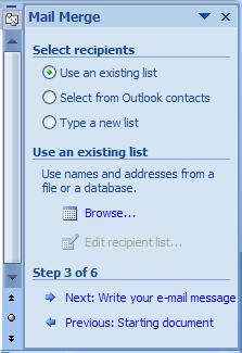 In the next step (step 3 is a rather long step) we are assuming that there is an existing list, select Use