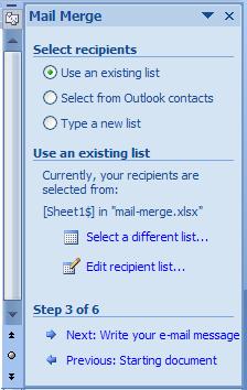 7. In the next step you will see from the wizard that you are using an existing recipient list as well as