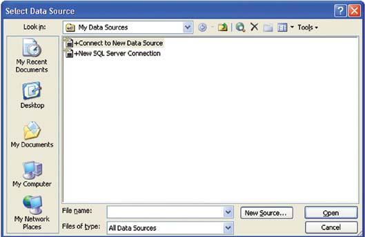 under Select recipients and when we click on Browse to find the list, the Select Data Source screen appears (