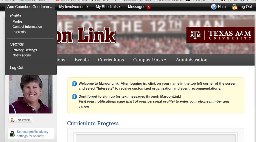 content for each individual user based on their involvement and interests. When you first visit maroonlink.tamu.edu, you ll see the public version of the webpage.