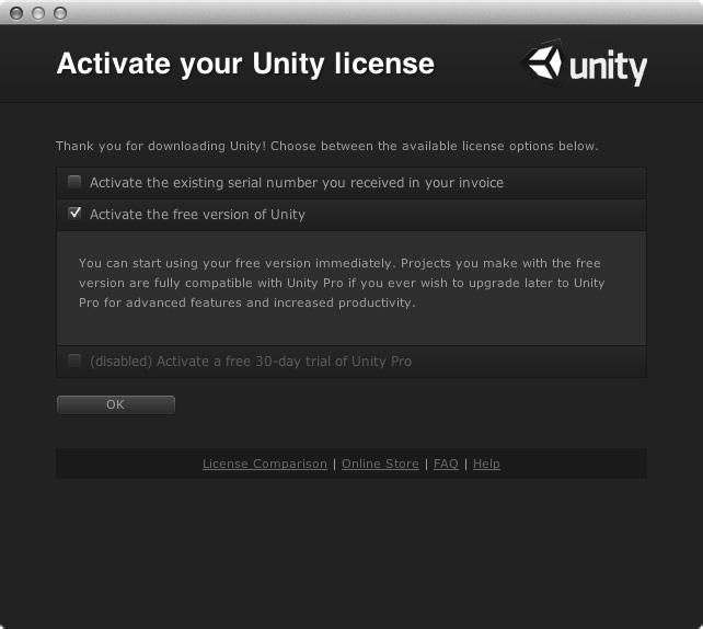 Clicking on Install will lead to installation of Unity on your hard drive.