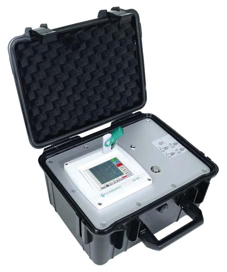 DS 400 mobile Affordable, mobile chart recorder Flow Pressure / Vacuum Temperature Moisture / Dew point Optional third-party s Internal rechargeable Li-Ion batteries, approx.