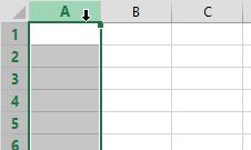 2 Move the mouse pointer to display as a downwards arrow next to the A in column A. 3 Click and column A will be selected as shown below. 4 Move the mouse pointer to column D.