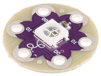 The LilyPad Pixel shares the same circuit as the breakout board, but it comes on a circular, purple LilyPad board.
