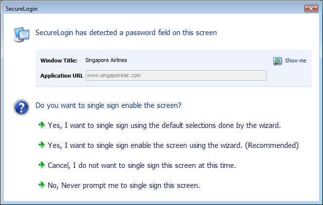 Figure 8-2 Prompt for Complex Screens Select I want to single sign-on enable the screen using the wizard. (Recommended) to review and if necessary edit the selection done by the Wizard.