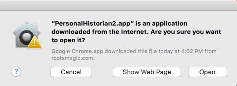7. Drag and drop the Personal Historian 2 icon over the blue Applications folder again.